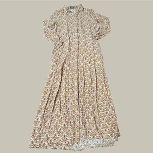 Next Floral Paisley Maxi Dress Yellow Red Tiered Long Sleeve Viscose Size 8T 36